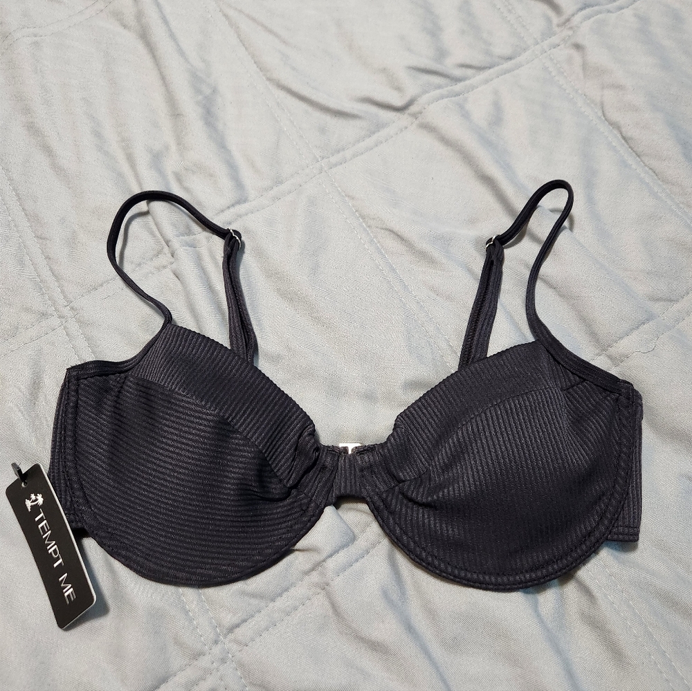 NWT Tempt Me Bikini Top Black Underwire Medium Padded Push Up Swim Bra